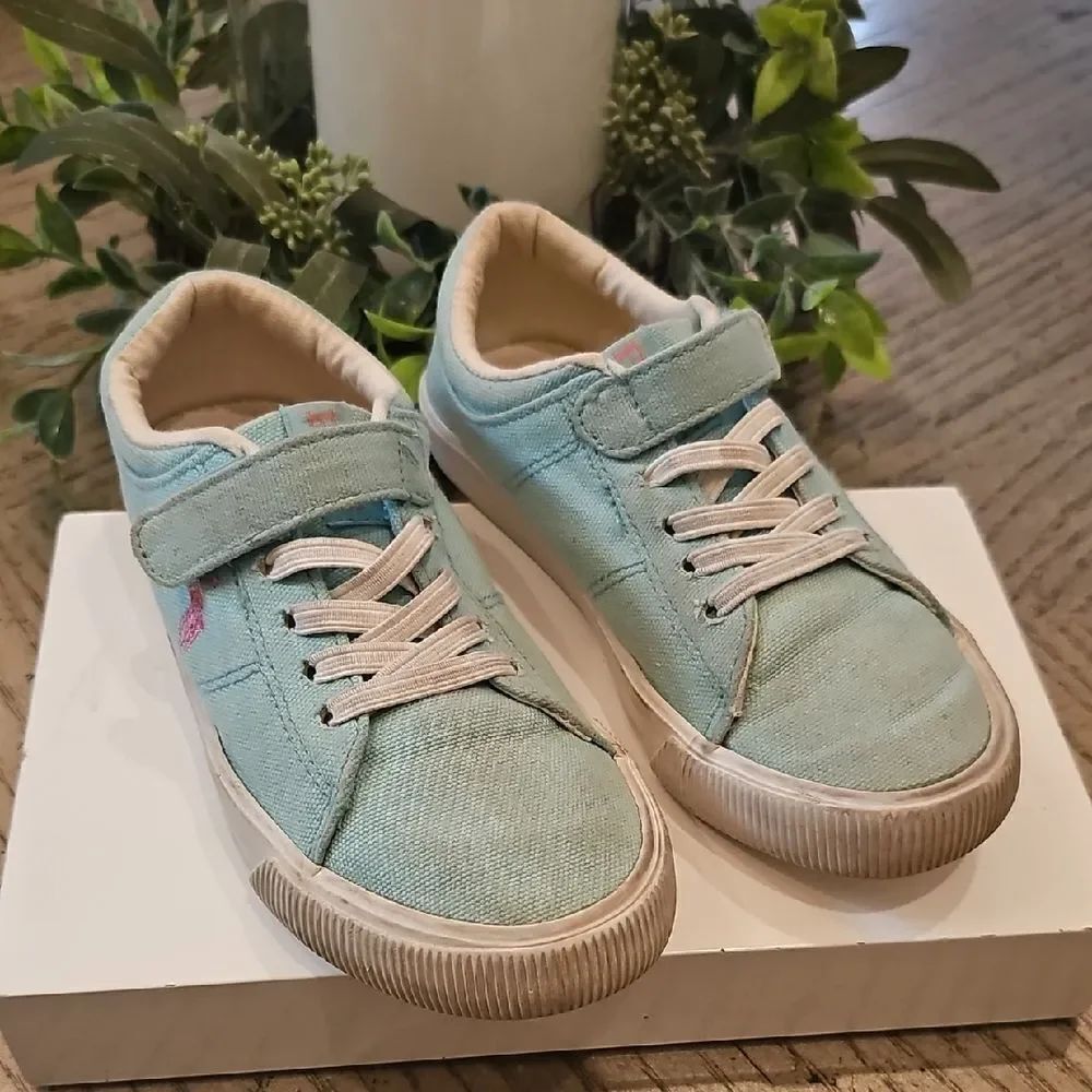 Polo by Ralph Lauren Blue and White Sneakers with Velcro Strap Size 13